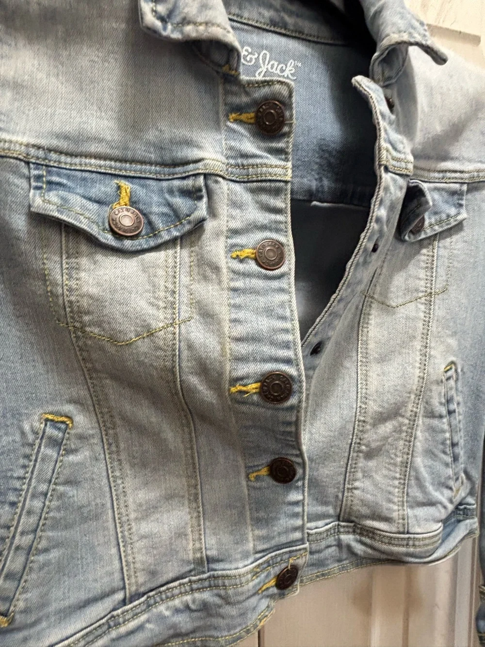 Cat & Jack Light Wash Denim Jacket with Yellow Stitching